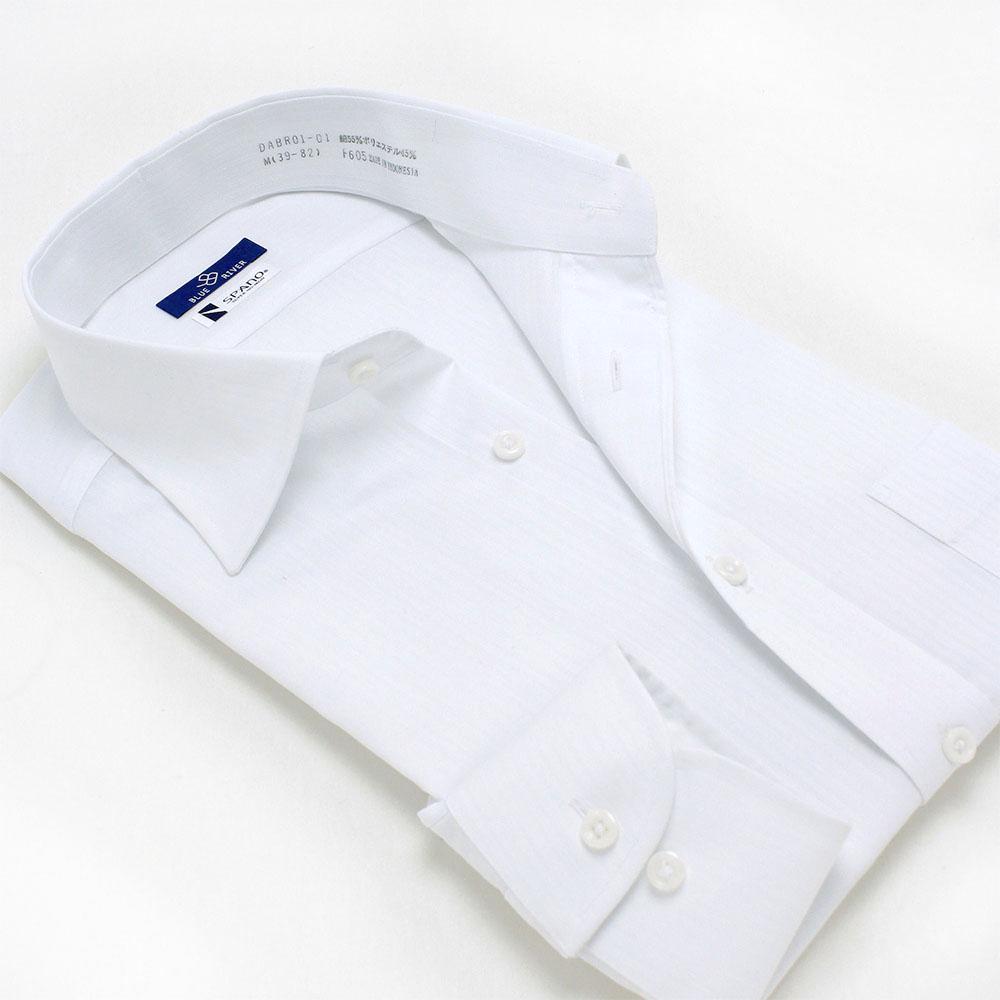 ワイシャツ[BLUERIVER] ワイドスプレッド ノンアイロンシャツ スパーノ ホワイトドビー 形態安定 標準型 P12BRW276